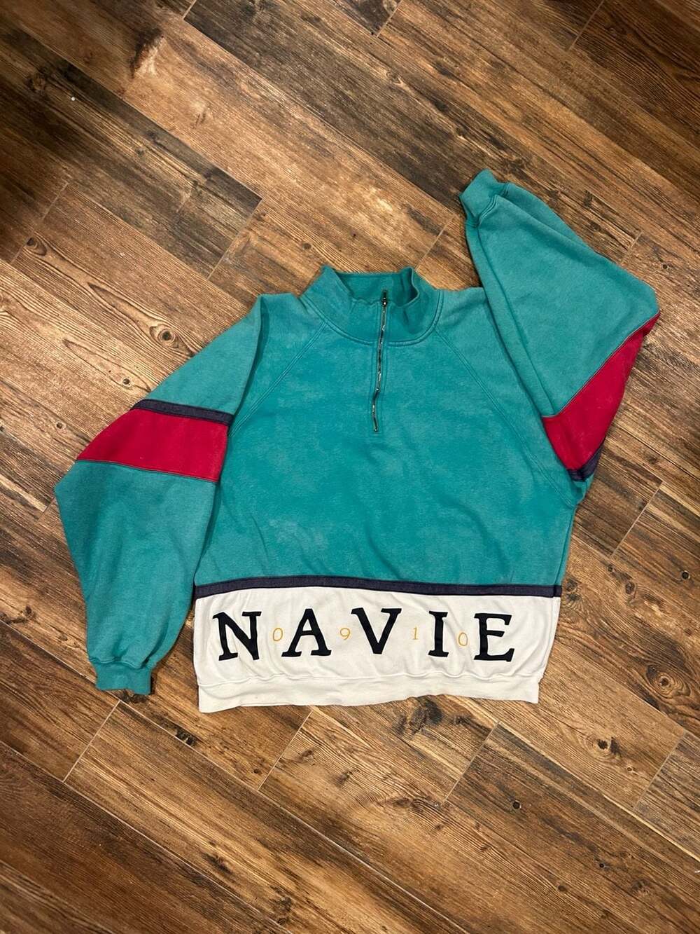 Vintage Robert Bruce Signage Half Zip Sweatshirt Size L Teal Navie 1910